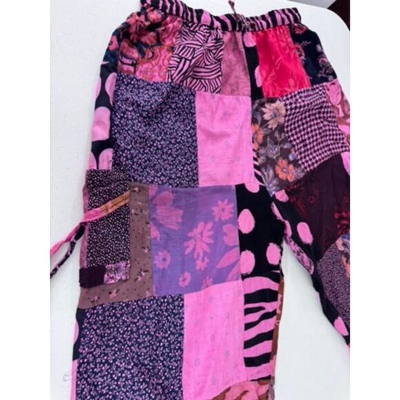 Patchwork Pants, Boho, Gypsy, Elastic Waist, Side Pockets, Multicolor, Artsy - Picture 3 of 9